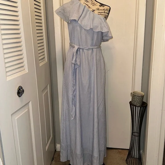 banana republic blue white striped dress banana republic stretch blue white stripe 6 dress MIDI sleeveless a line